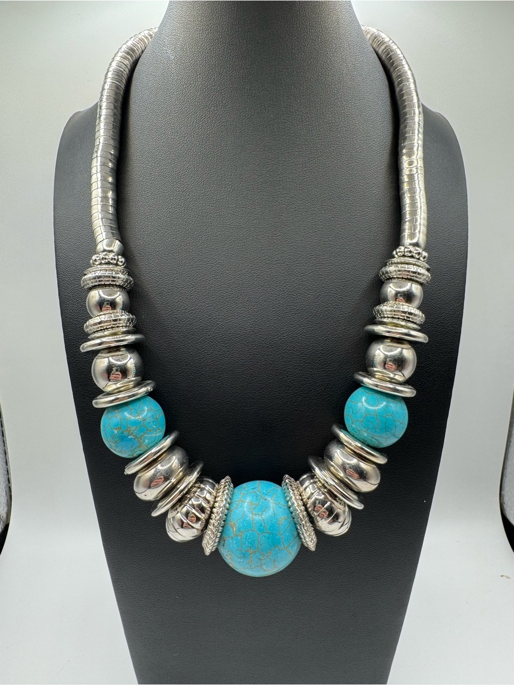 Turquoise and Silver Statement Necklace - Women Jewelry